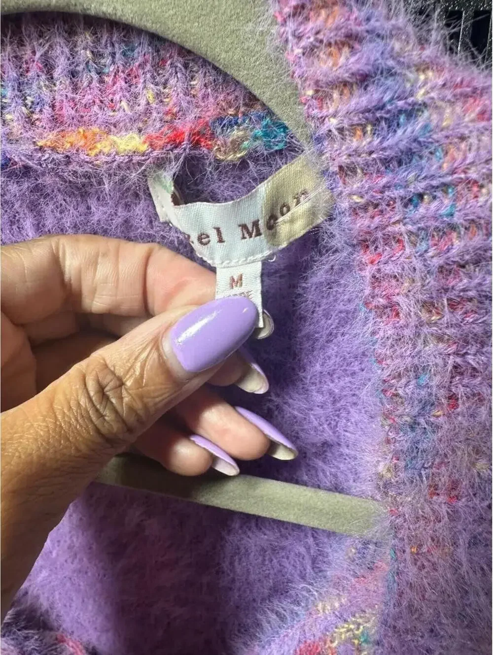Hazel Moon Fuzzy Knit Cardigan & Bralette Set M Rainbow Speckled Soft Cozy Bouti